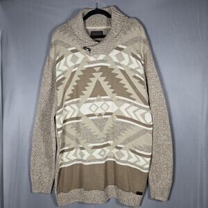 Outpost Makers Mens 2XL Aztec Sweater Southwestern Tribal Shawl Collar Pullover